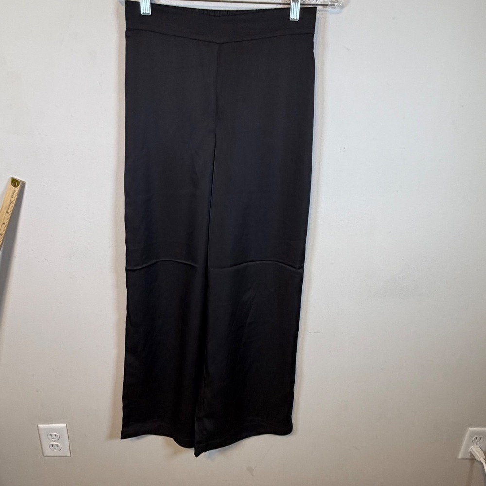 Rachel Zoe Womens Wide Leg Pants Satin Finish Black Size S NWT